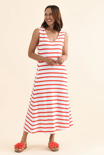 Foxwood Aspen Stripe Dress in White and Grenadine | Sterling Belle Australia