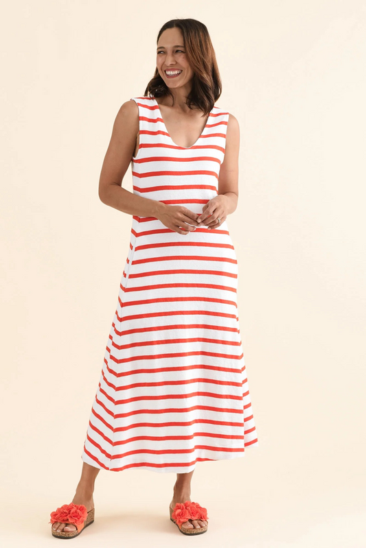 Foxwood Aspen Stripe Dress in White and Grenadine | Sterling Belle Australia