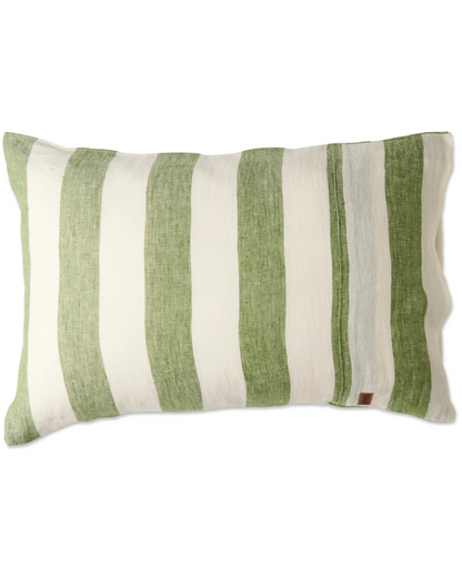 Kip & Co Moss Green Stripe Linen Pillowcase set