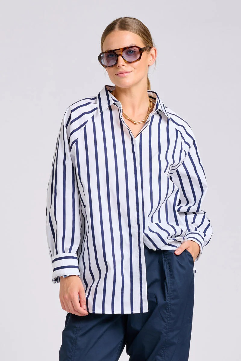 Shirty Gigi Shirt White with Navy Stripe