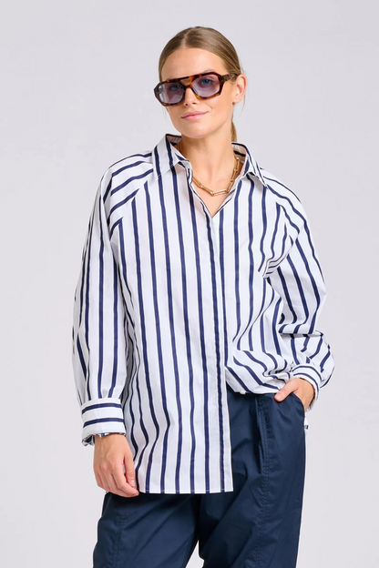 Shirty Gigi Shirt White with Navy Stripe