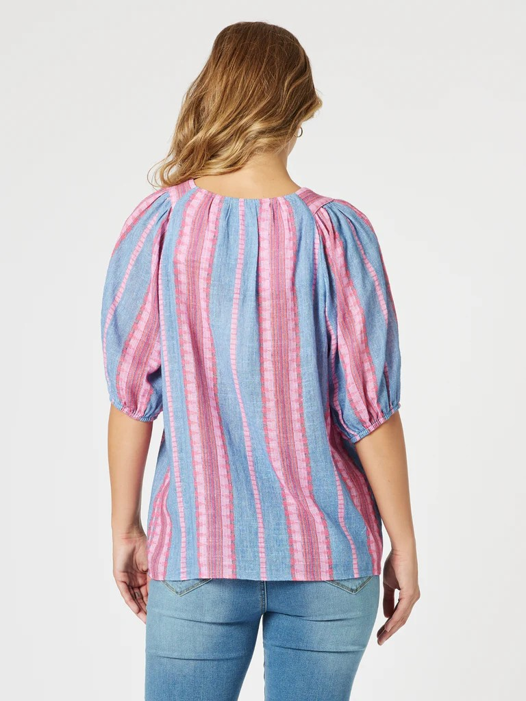 Threadz Bloom Stripe Top Indigo Pink