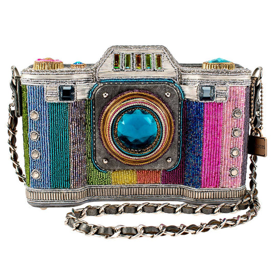 Mary Frances beaded camera crossbody handbag