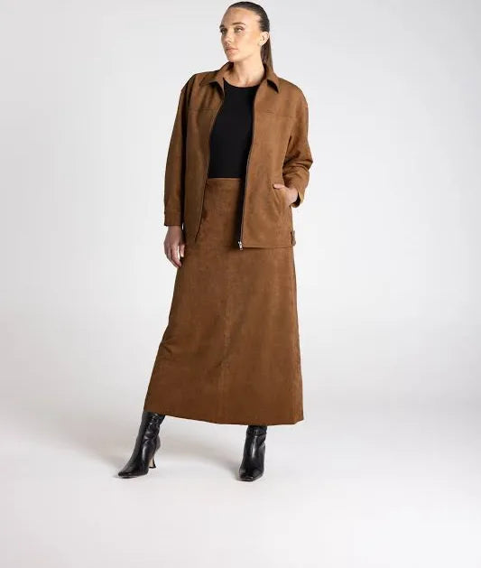 Two T's Faux Suede Skirt - Toffee