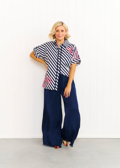 Liv and Milly Rosie Shirt Navy and White Stripe Pink Neon Star