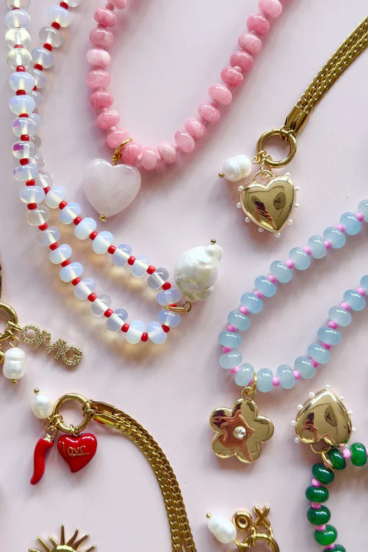 Mosk Melbourne OVER SIZED JADE PINK GEM NECKLACE