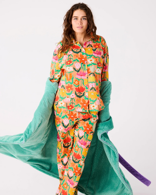 Kip and Co Popping Flowers Peach Long Sleeve Shirt & Pant Pajama Set