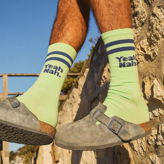 Skwosh Yeah Nah Socks in Lime: Lime / OS