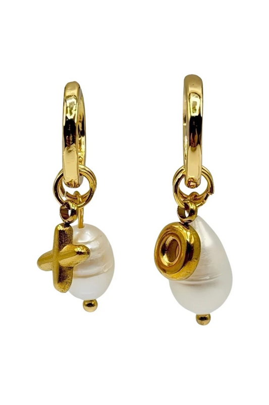Gold plated hoop earrings with pearl drops