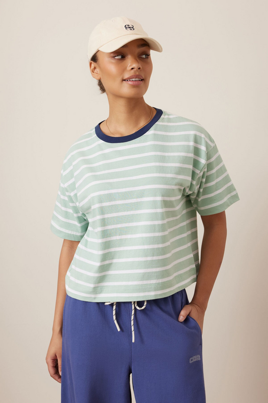 Ceres Life Brea Boxy Tee in Seafoam White Stripe | cropped T-shirt
