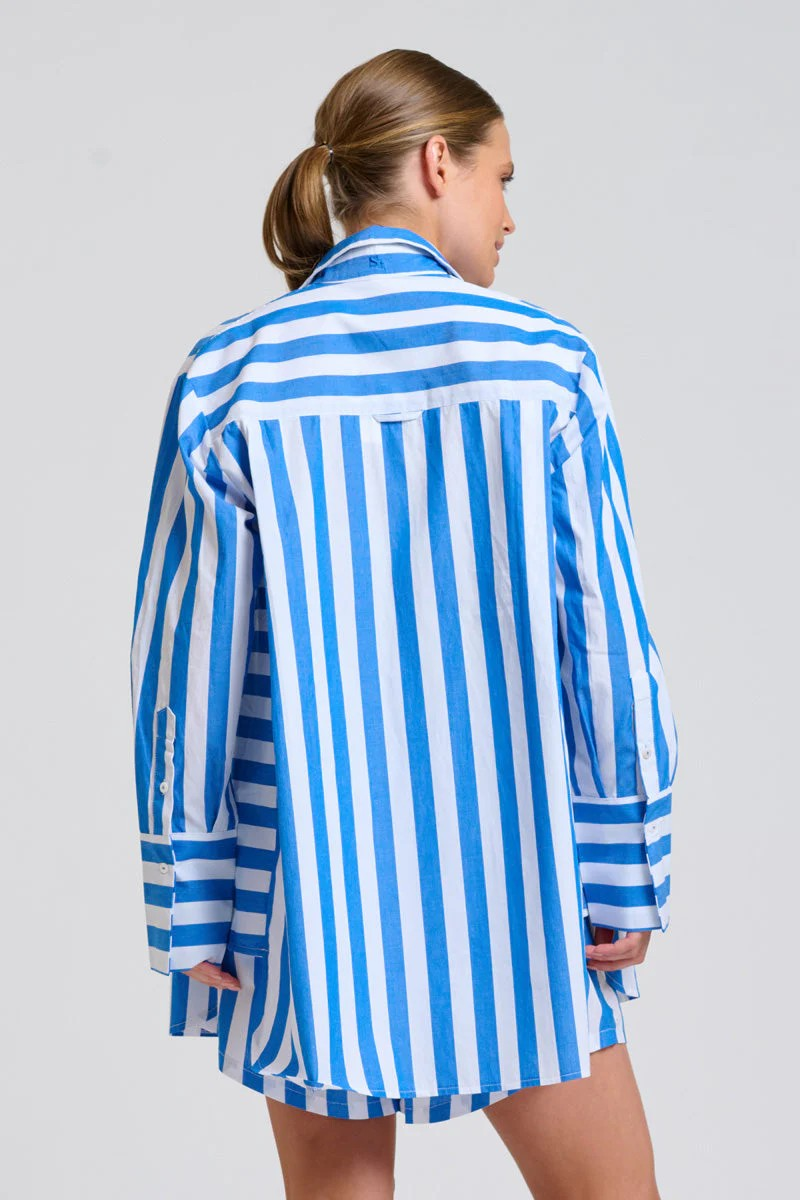 Shirty The Andrea Shirt - Mid Blue Wide Stripe