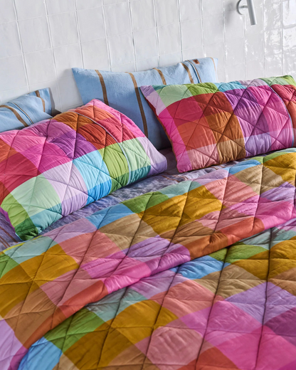 Kip and Co Ponza Tartan Organic Cotton Quilted Pillowcase set