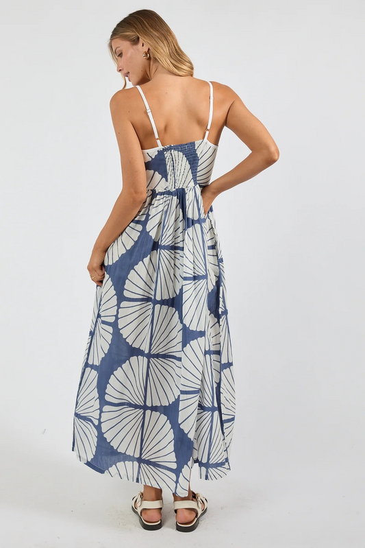 Navy and White Printed Cotton Sundress with Adjustable Straps