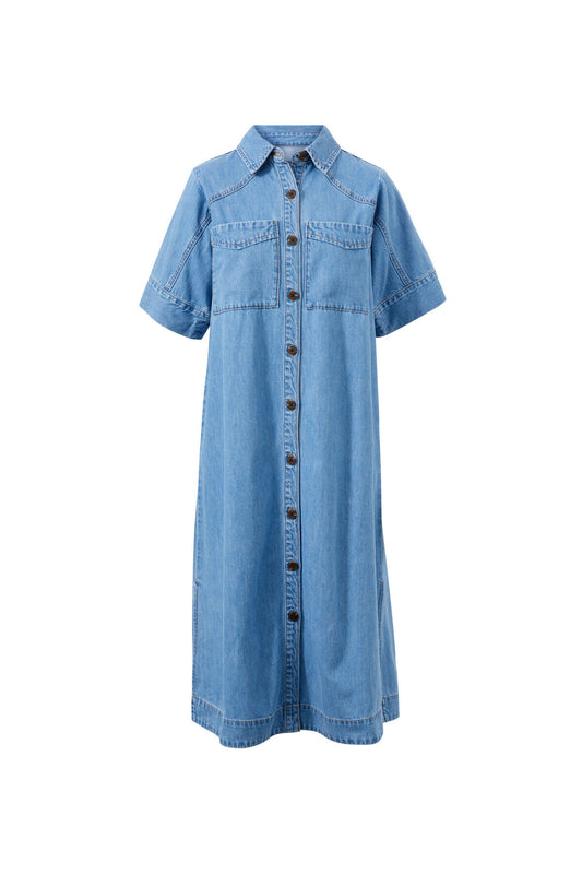 Ceres Life Ava Short Sleeve Midi Dress Vintage Blue