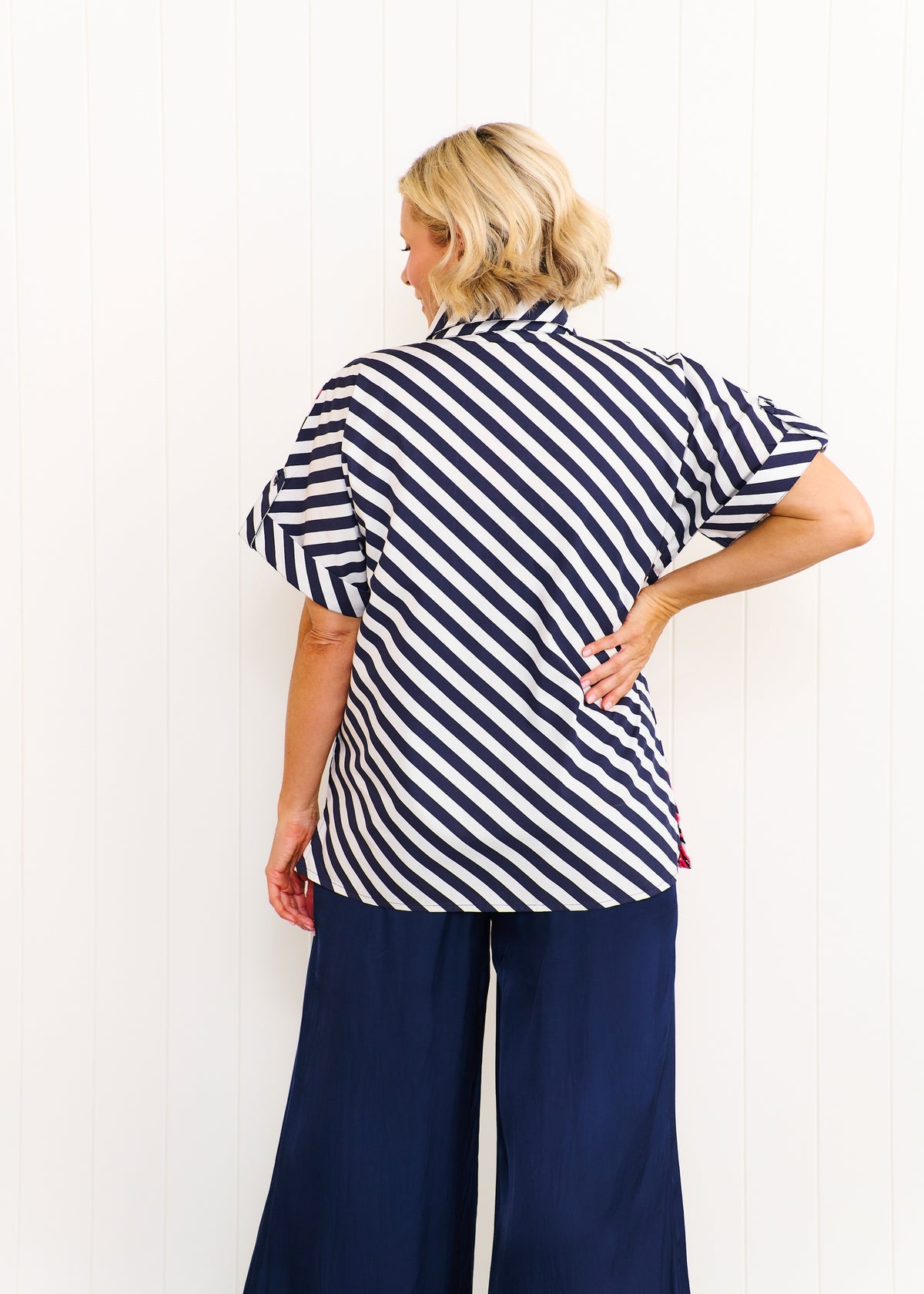 Liv and Milly Rosie Shirt Navy and White Stripe Pink Neon Star