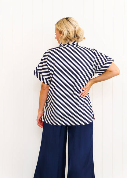 Liv and Milly Rosie Shirt Navy and White Stripe Pink Neon Star