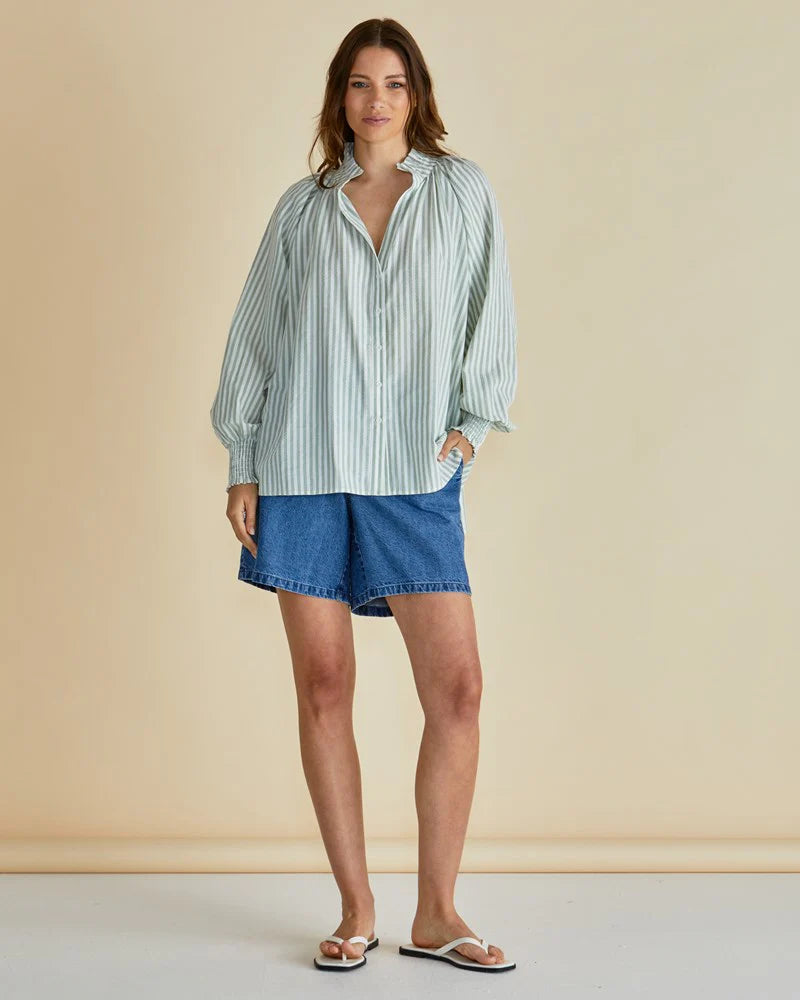 Betty Basics Romi Shirt - Green Stripe