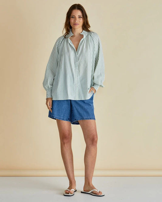 Betty Basics Romi Shirt - Green Stripe