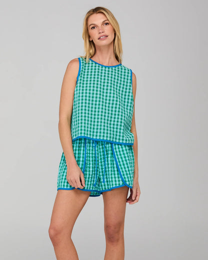 Boom Shankar Rose Top - Green Seersucker