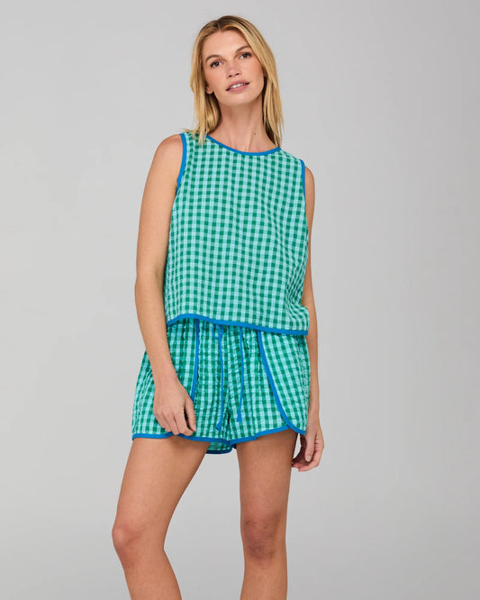 Boom Shankar Rose Top - Green Seersucker