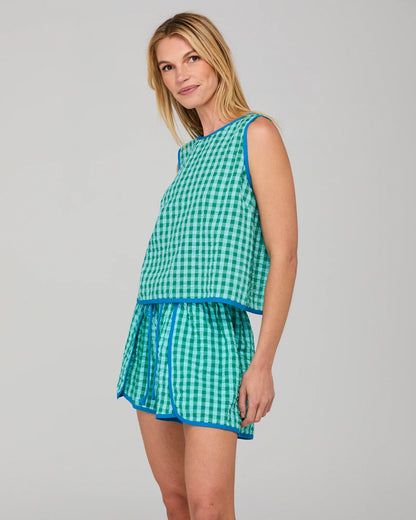 Boom Shankar Rose Top - Green Seersucker