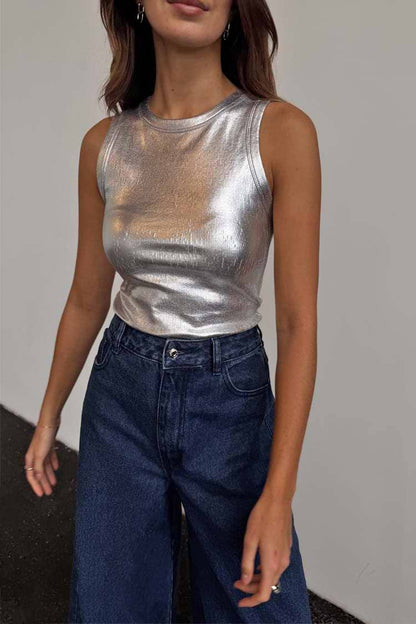 Never Fully Dressed Metallic Tank Top Silver