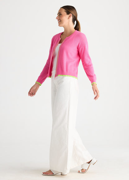 Zaket and Plover Pointelle Zip Cardi - Pop Pink