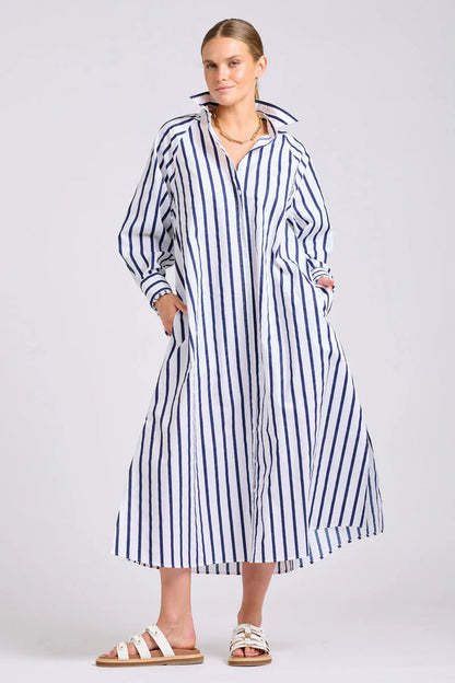 Shirty The Gigi Relaxed Dress - White with Navy Stripe