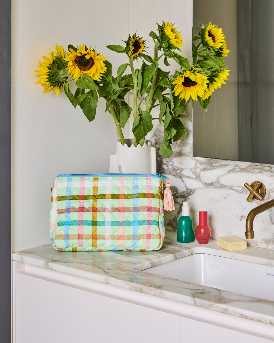 Kip and Co CANDY CHECK MINT QUILTED COTTON TOILETRY PURSE