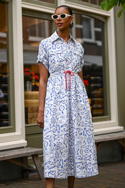 Wyatt Wylde Marina Dress Fish Print Midi