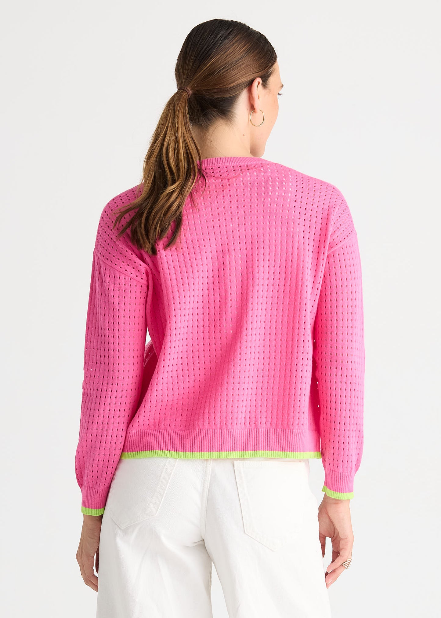 Zaket and Plover Pointelle Zip Cardi - Pop Pink