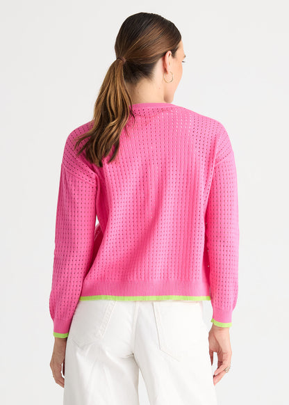 Zaket and Plover Pointelle Zip Cardi - Pop Pink