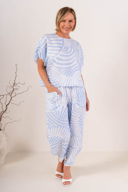 See Saw 100% Linen Cap Sleeve Top - Palm Breeze Print