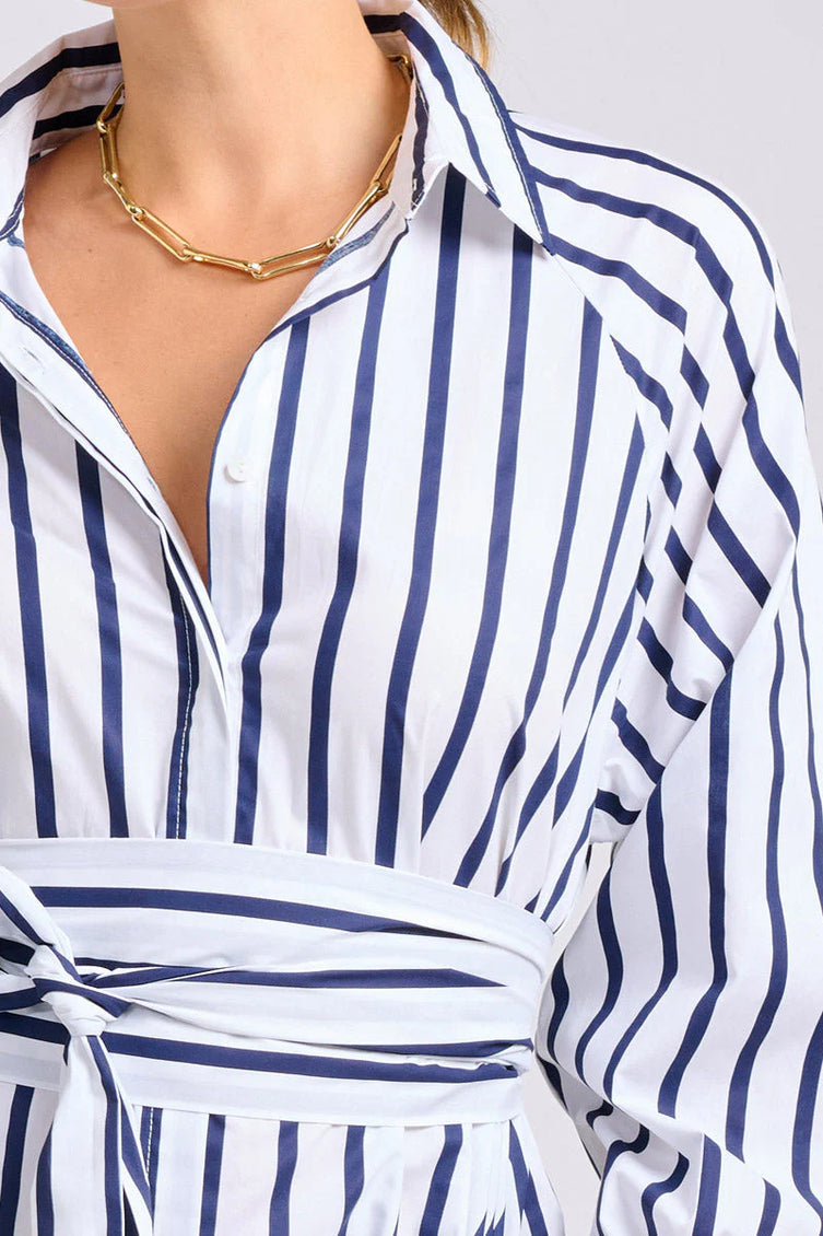 Shirty The Gigi Relaxed Dress - White with Navy Stripe