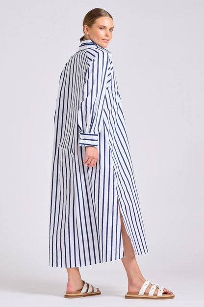 Shirty The Gigi Relaxed Dress - White with Navy Stripe