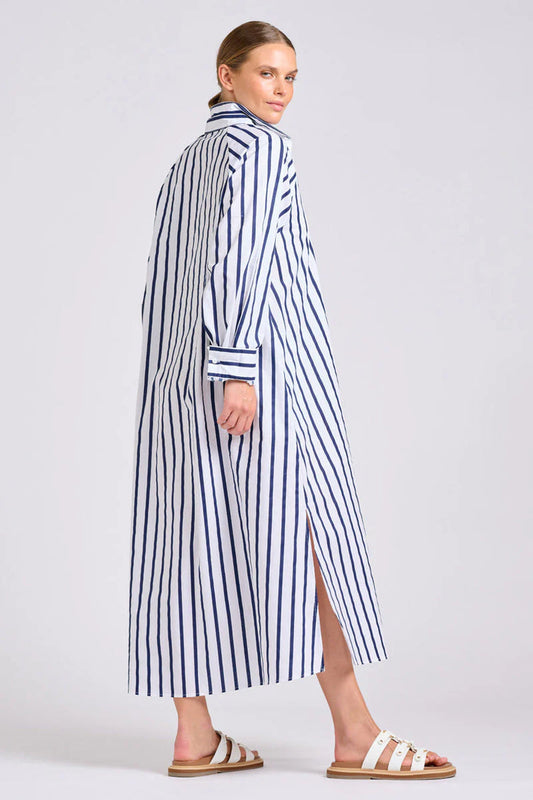 Shirty The Gigi Relaxed Dress - White with Navy Stripe