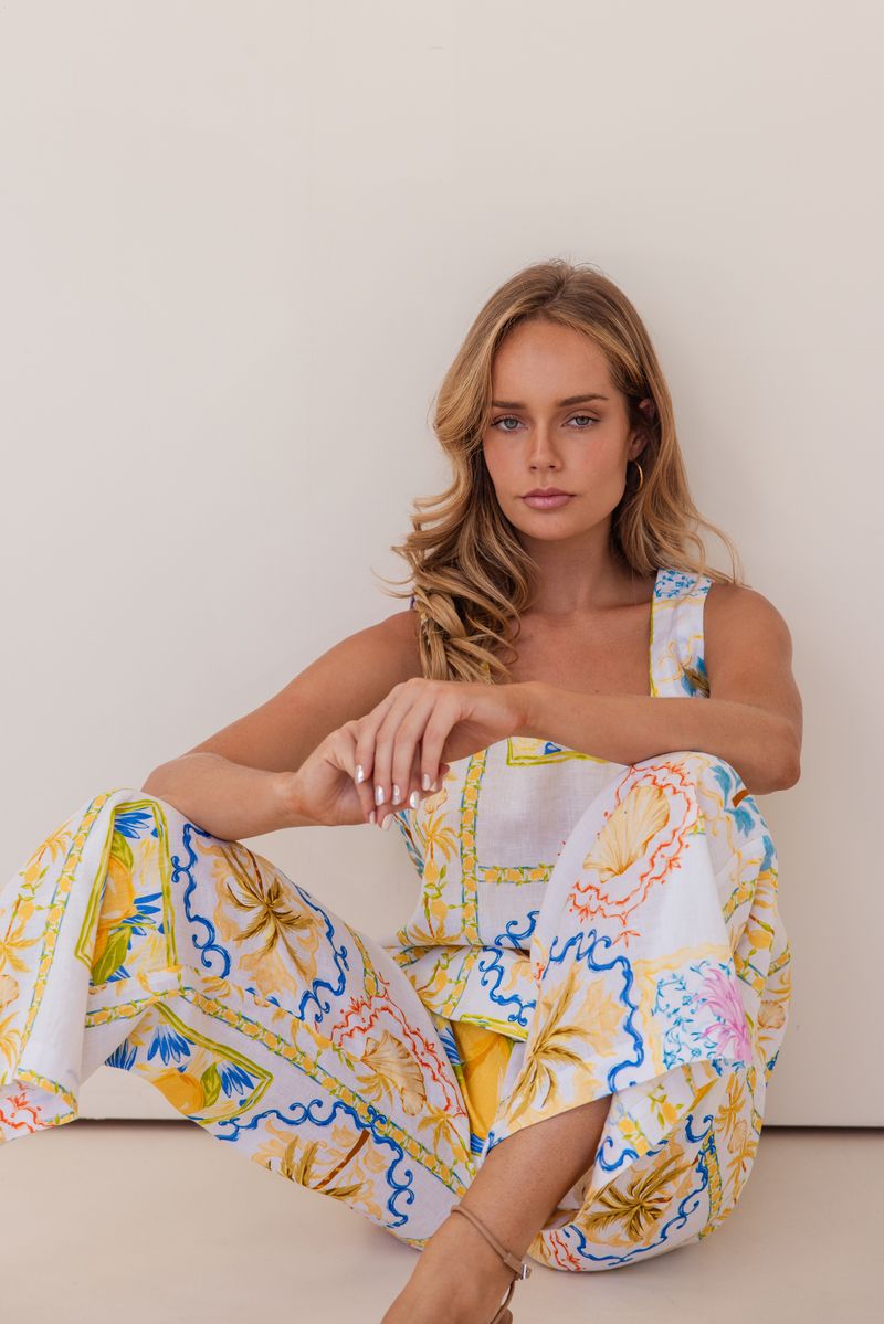 Kaleido 100% Linen High Wasted Wide Leg Pant - Amalfi Dreams