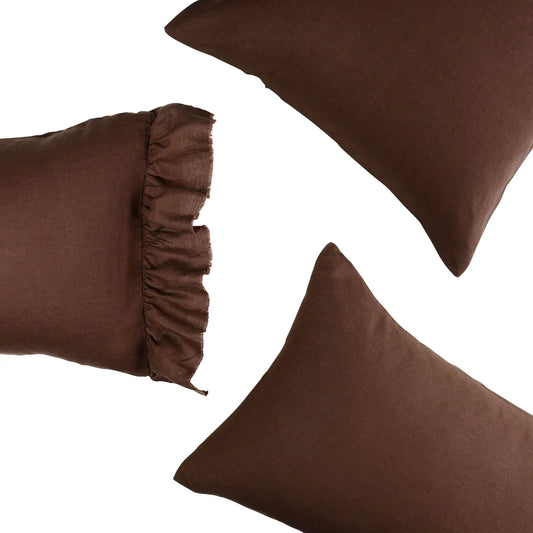Society of Wanderers Chocolate Ruffle Pillowcase set