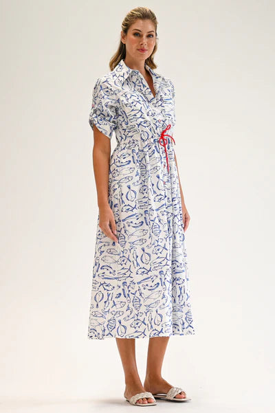 Wyatt Wylde Marina Dress Fish Print Midi