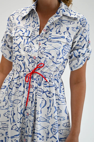 Wyatt Wylde Marina Dress Fish Print Midi