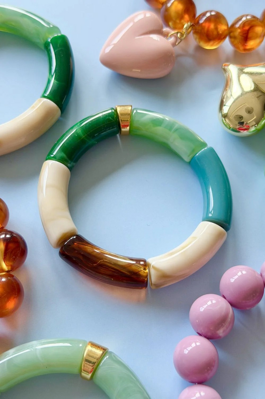 Mosk Melbourne multicolour resin tube stretch bracelet