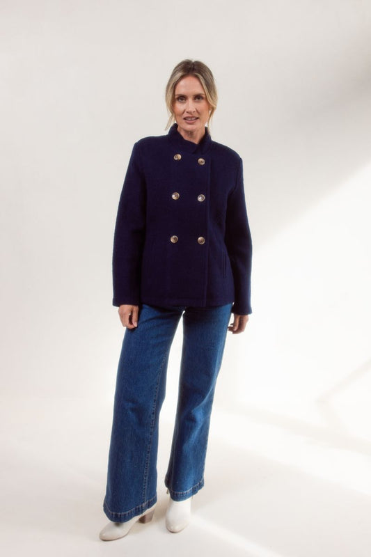 See Saw 100% Boiled Wool Double Breasted Jacket Navy