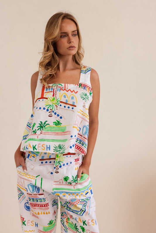 Kaleido 100% Linen Square Tank - Marrakesh