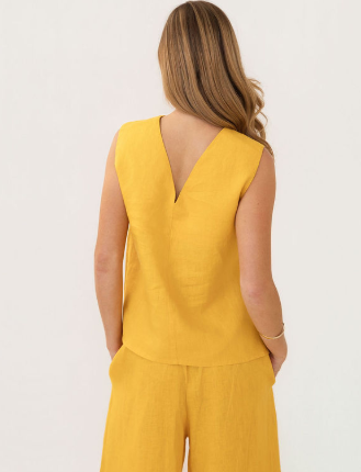 Kaleido 100% Linen Elastic Waist Split Leg Pant - Mango