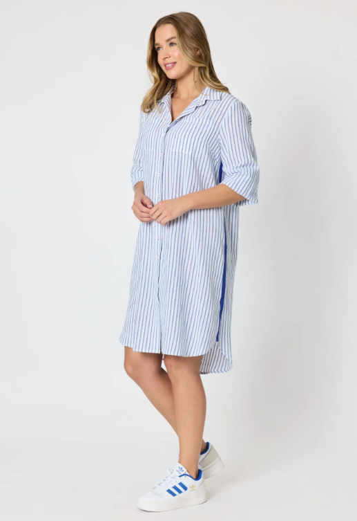 Threadz Coast Stripe Shirtdress- Blue/White Stripe