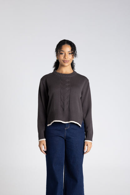 Two T's Cable Knit with Tipping - Slate/Oat