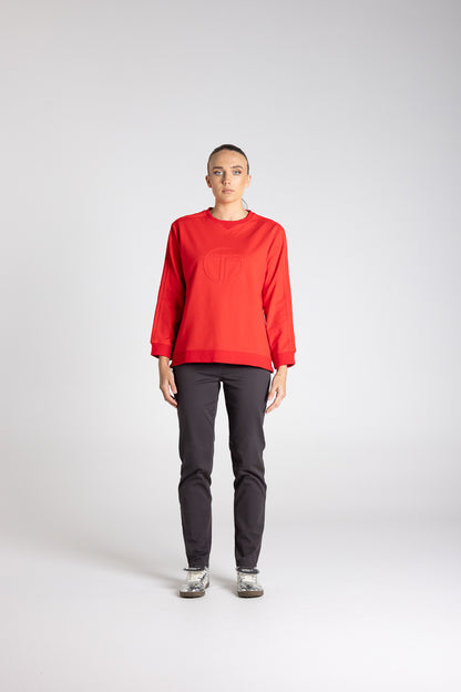 Two T's Dropped Shoulder Logo Red Sweater