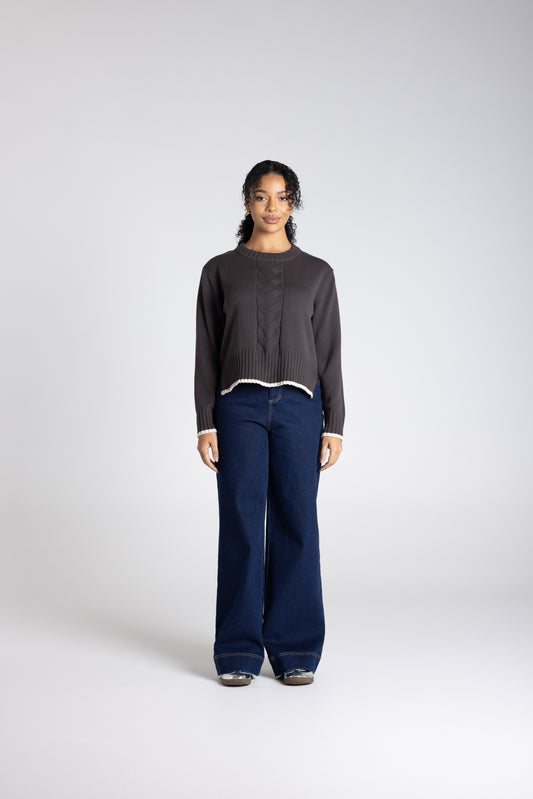 Two T's Cable Knit with Tipping - Slate/Oat