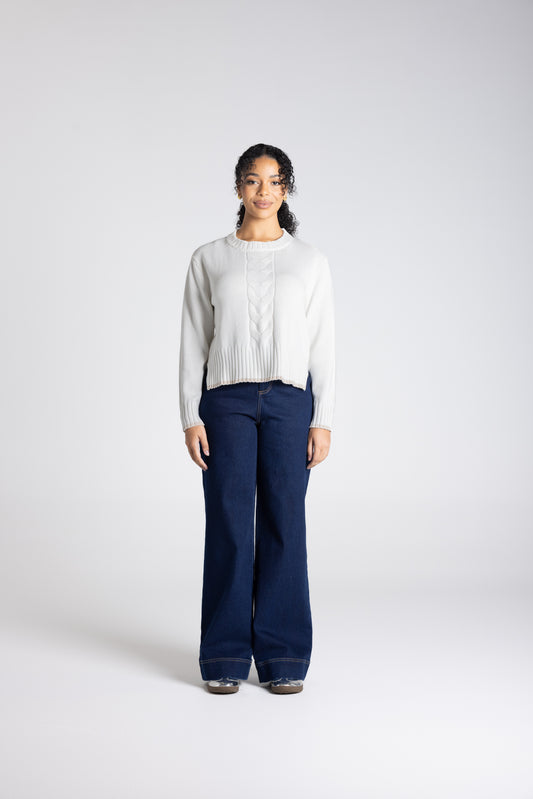 Two T's Cable Knit With Tipping - White/Oat