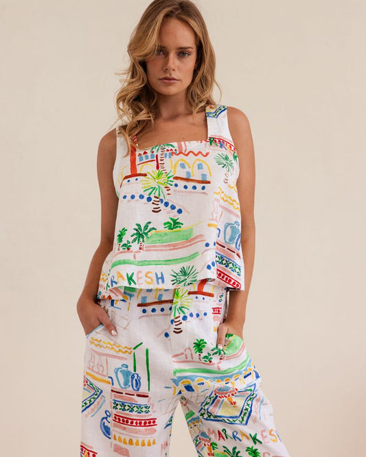 Kaleido 100% Linen Square Tank - Marrakesh